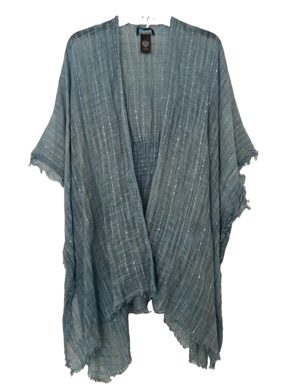 Vince Camuto Boho Open-Front Semi Sheer Kimono Cardigan Washed Blue and Silver
